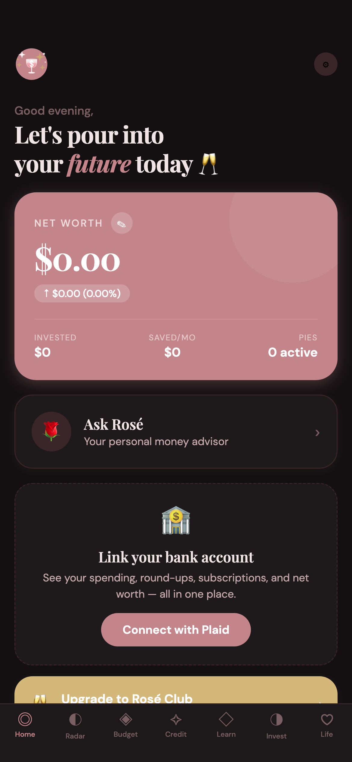 Rosé Home Dashboard
